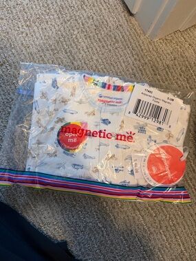 Magnetic Me White Footie with Blue and Tan Airplane Print 0-3M